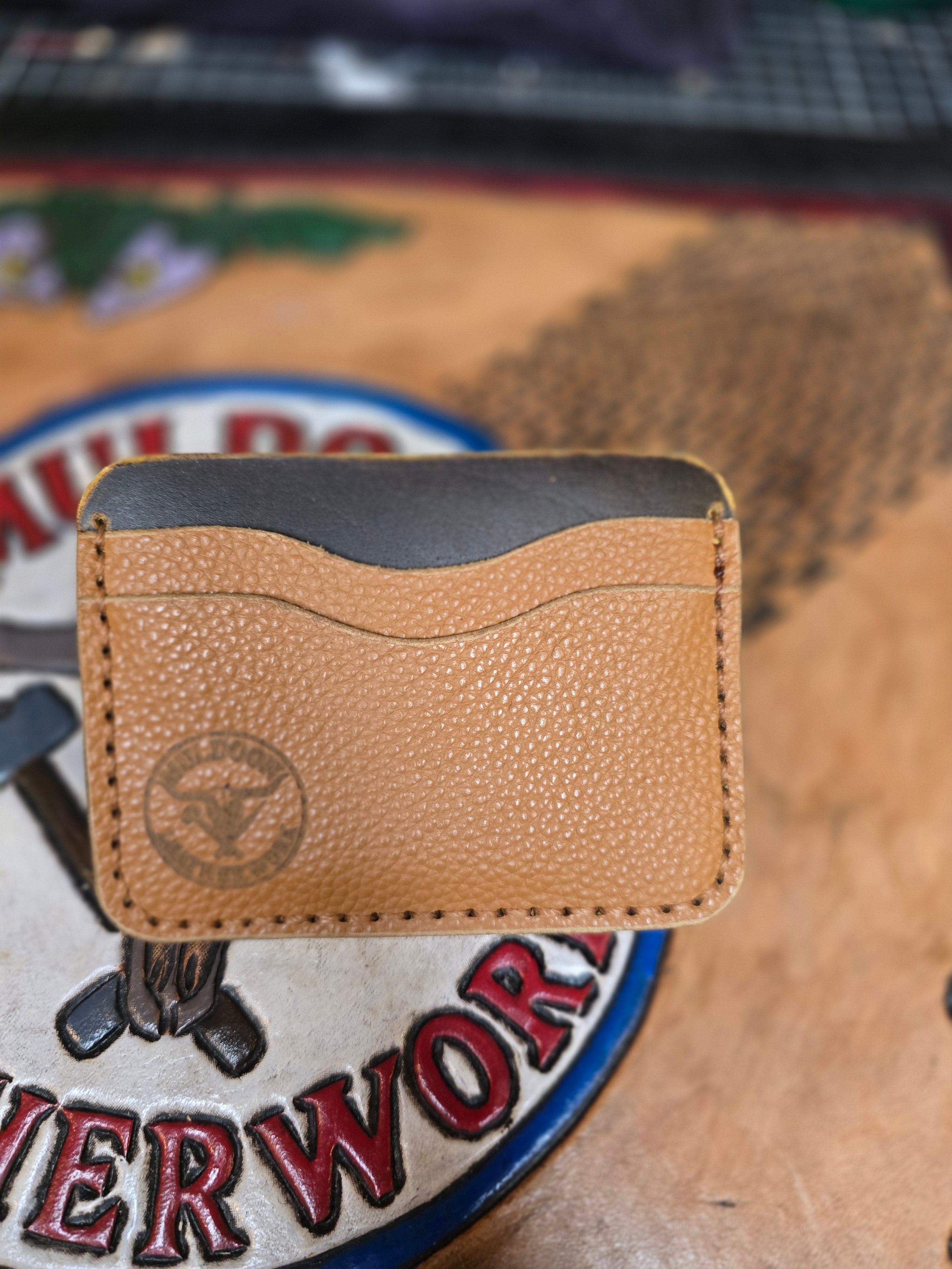 Italian pebble grain and waxed buffalo hide card holder