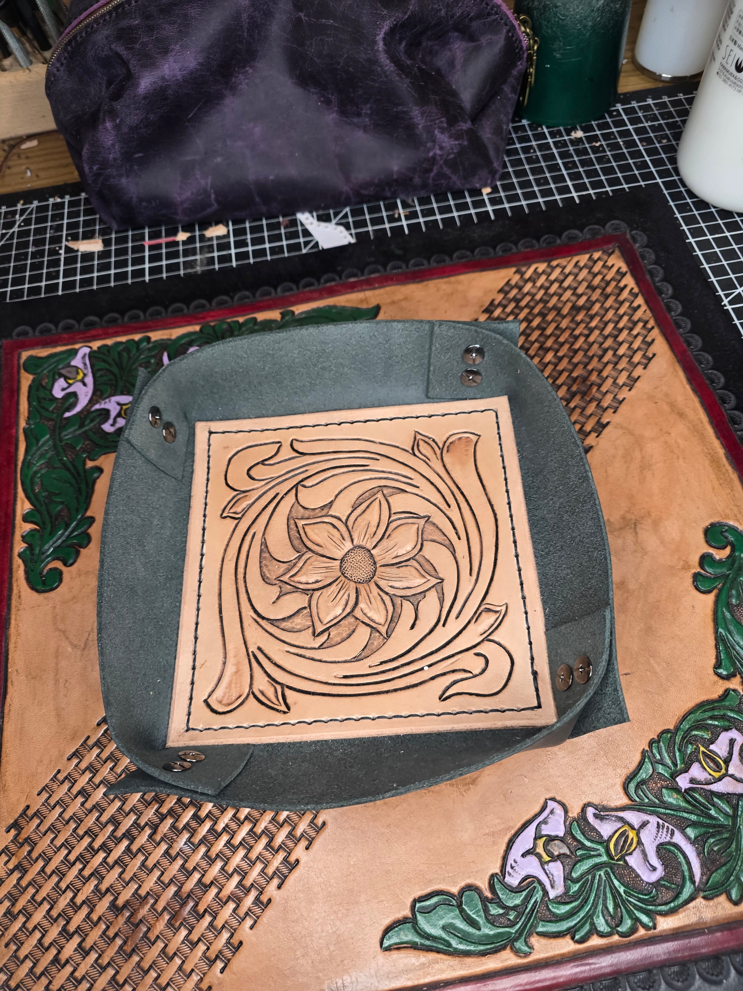 Hand tooled valet tray