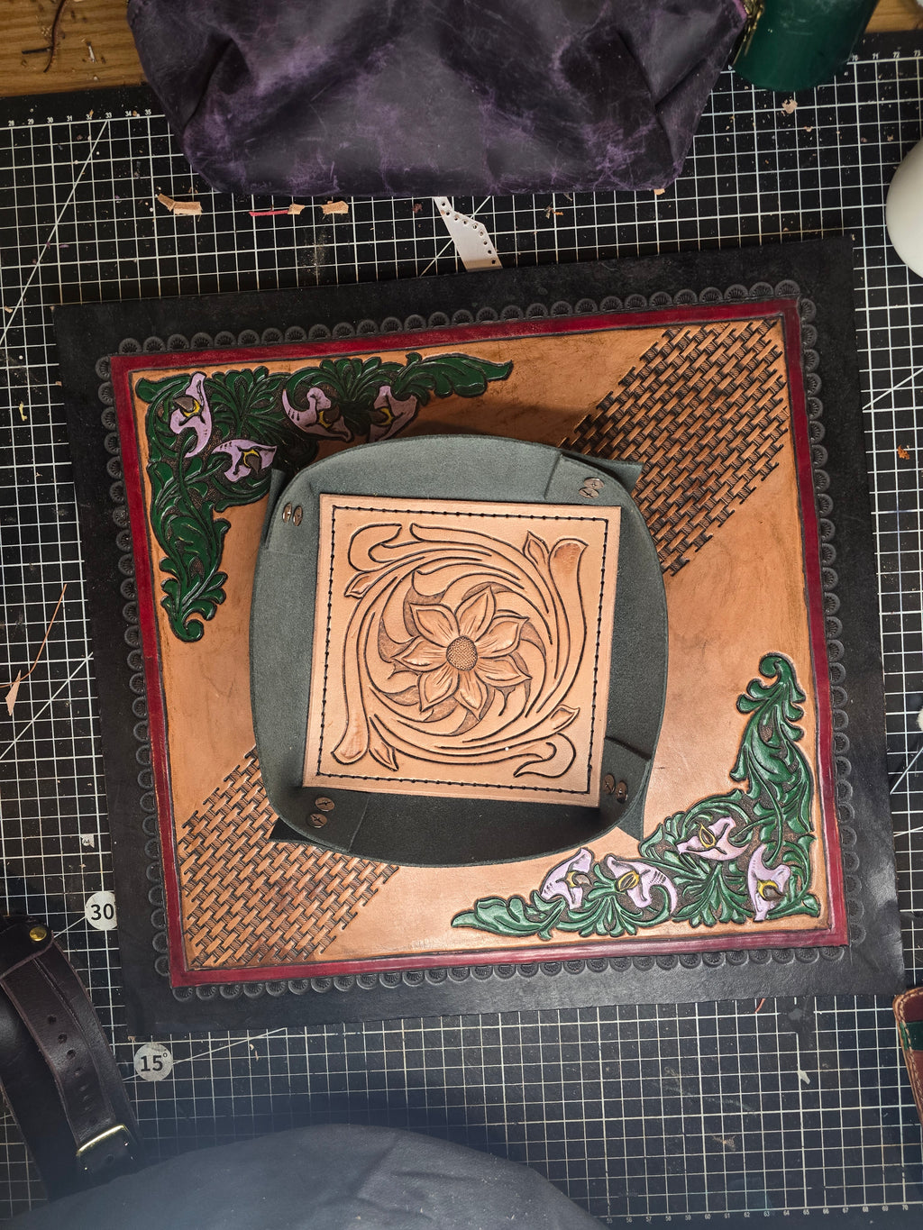 Hand tooled valet tray