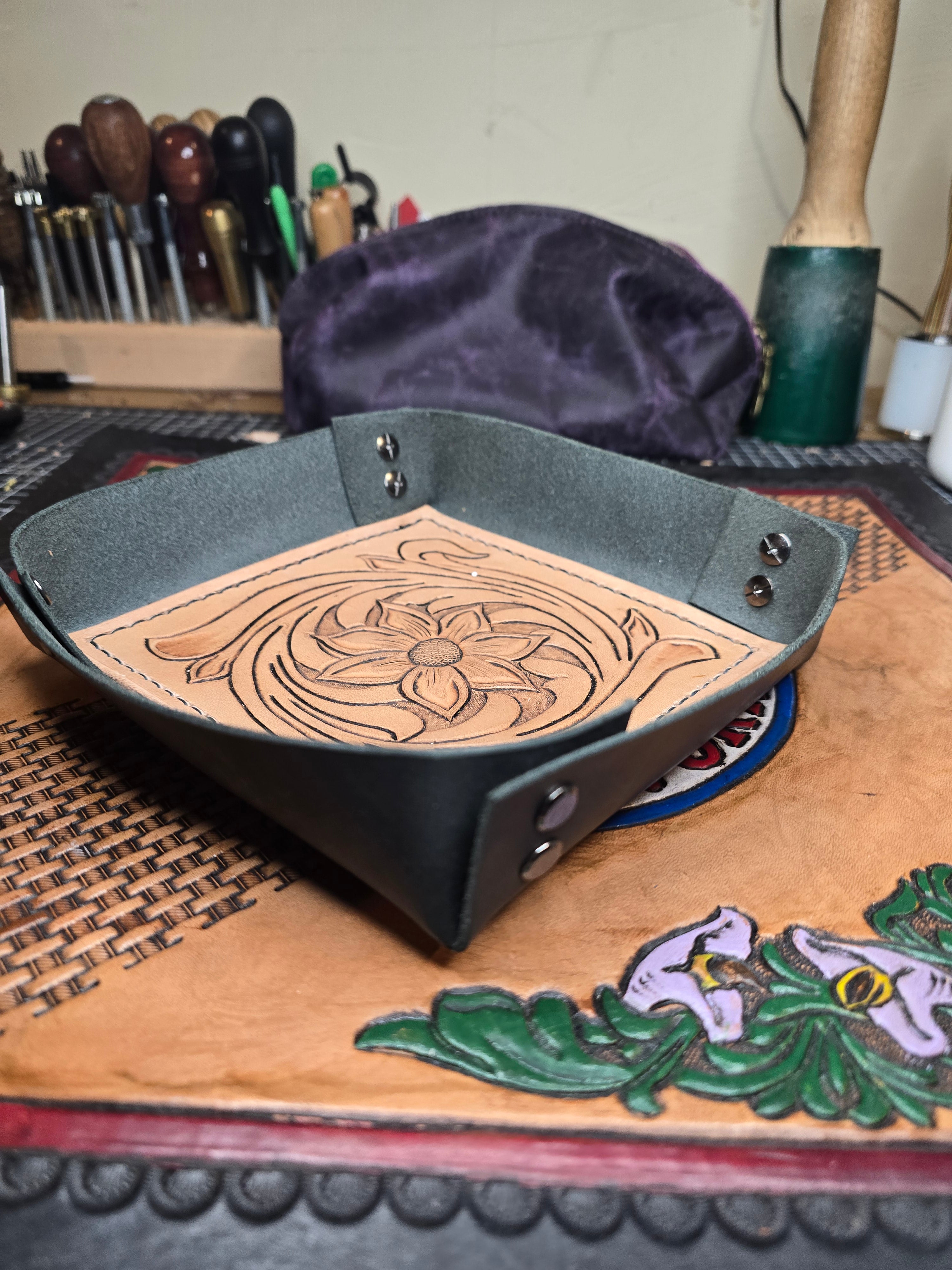 Hand tooled valet tray