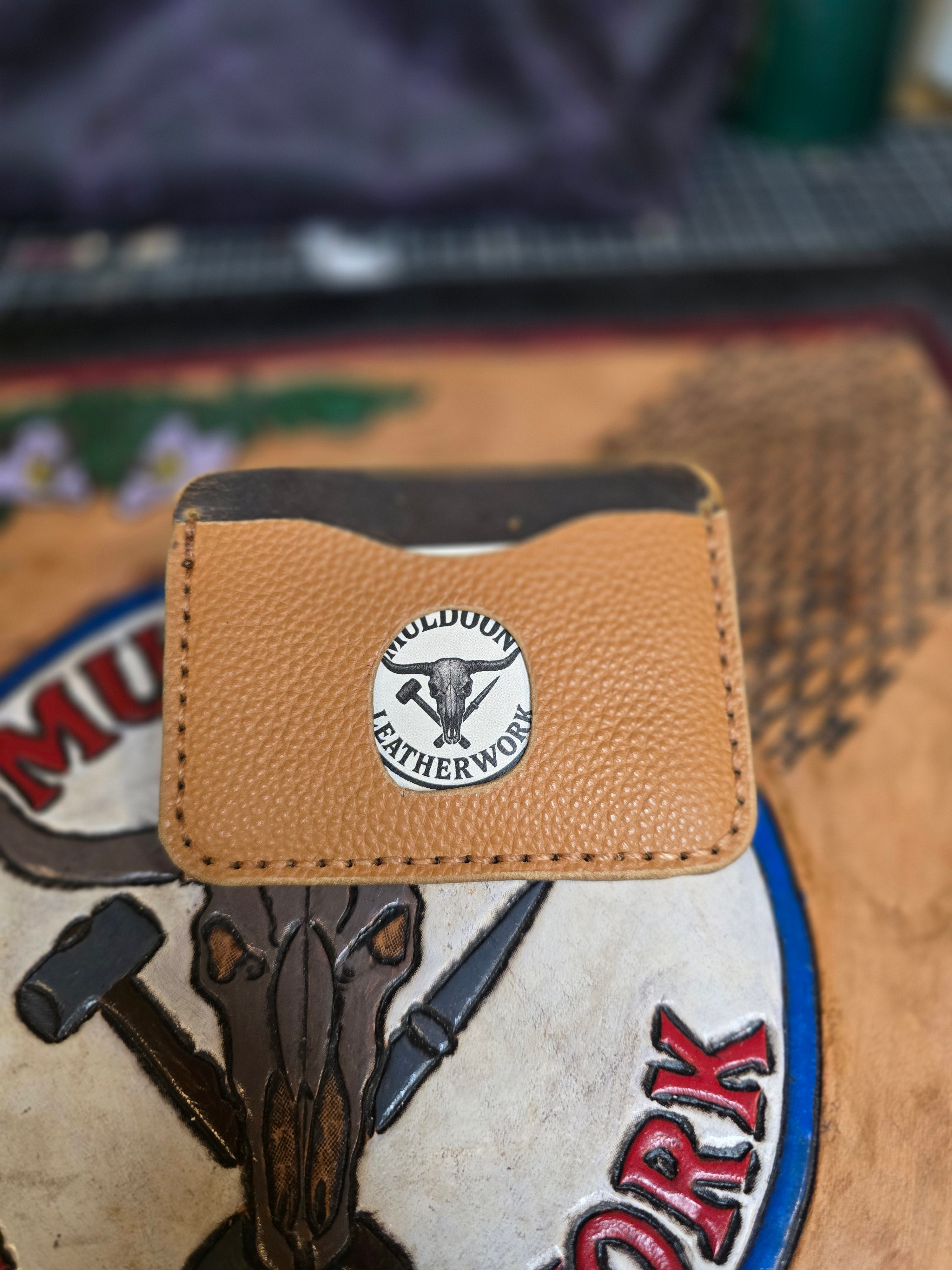 Italian pebble grain and waxed buffalo hide card holder