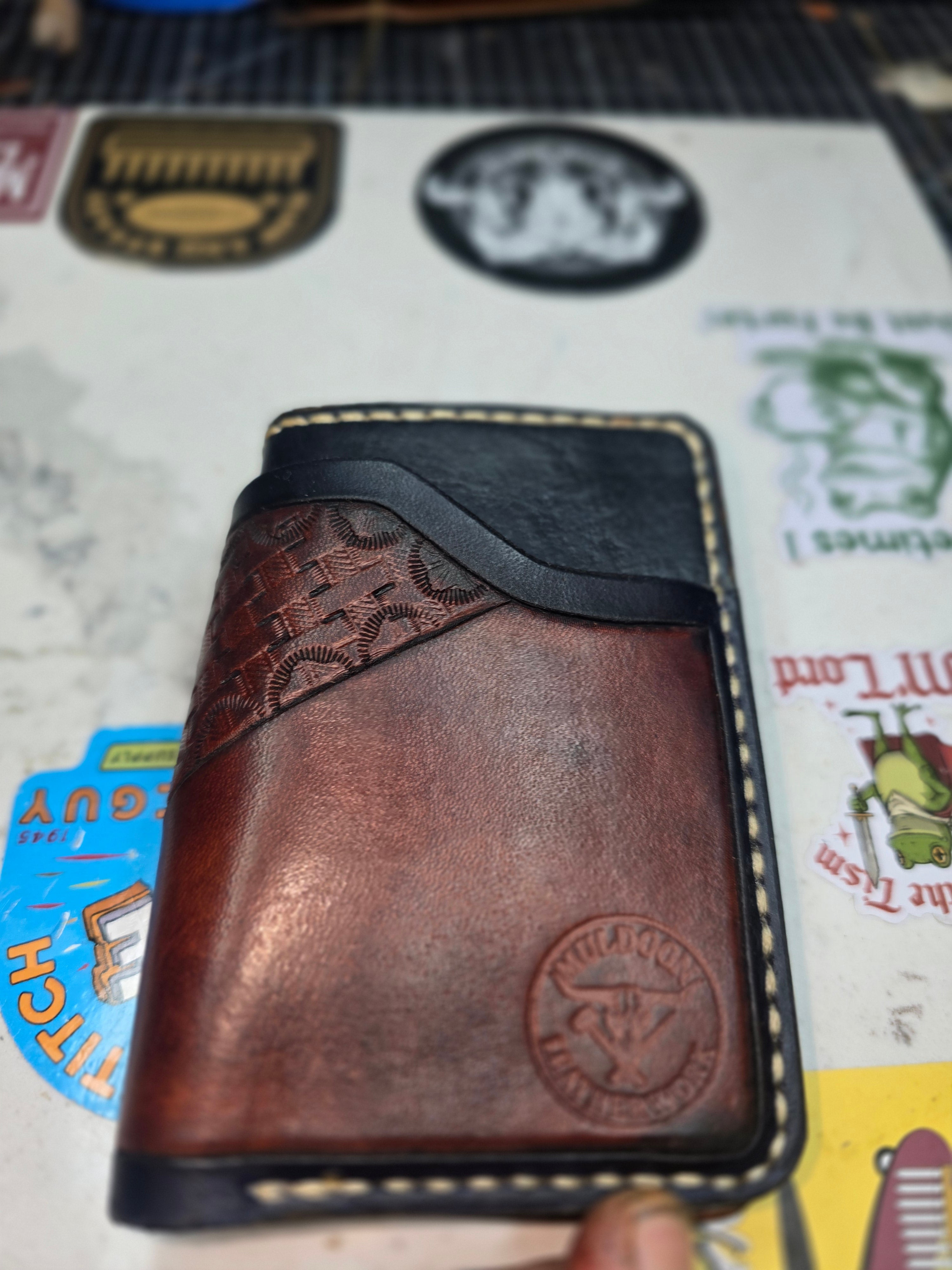 Hand tooled veg tan wallet