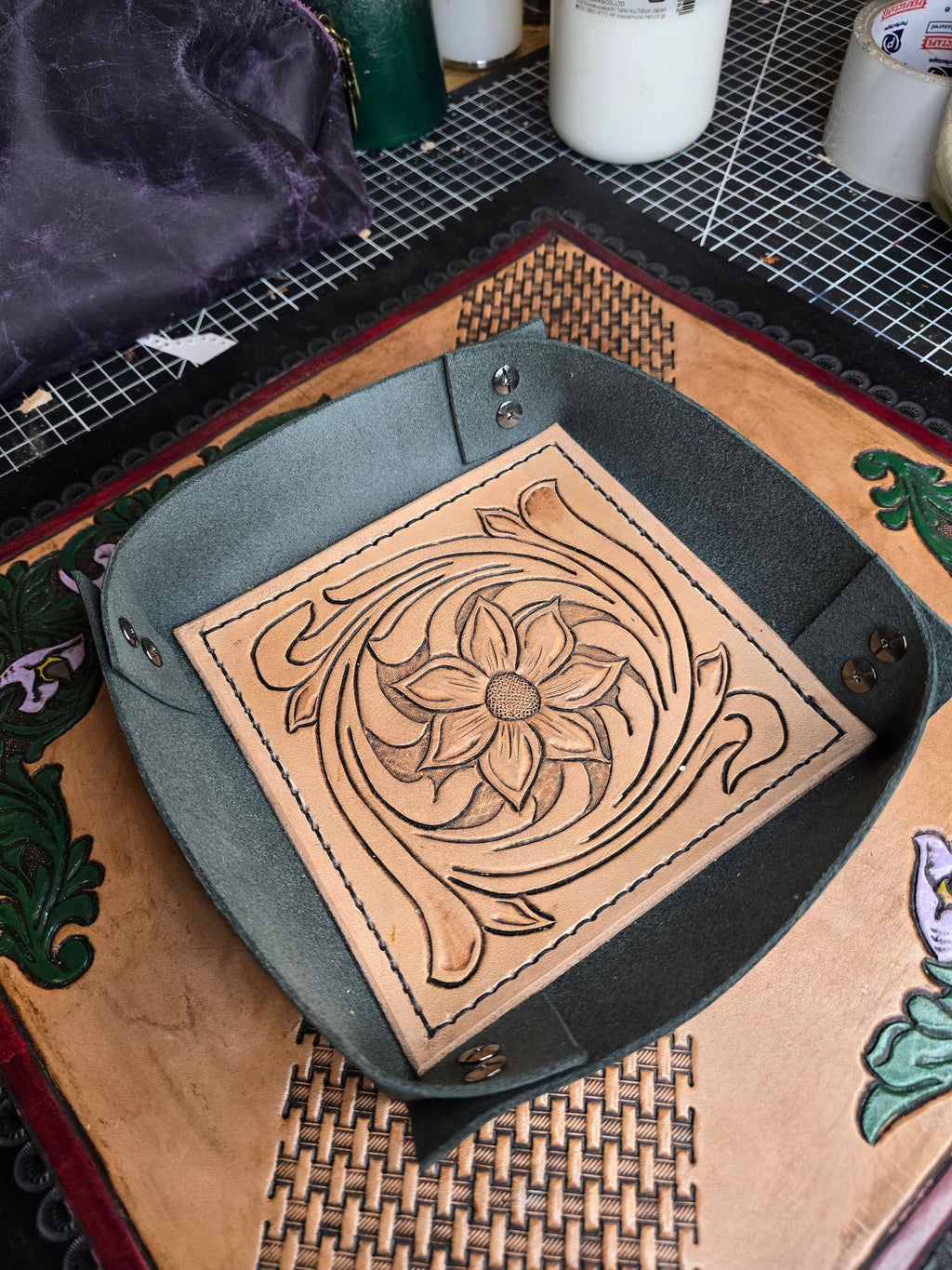 Hand tooled valet tray