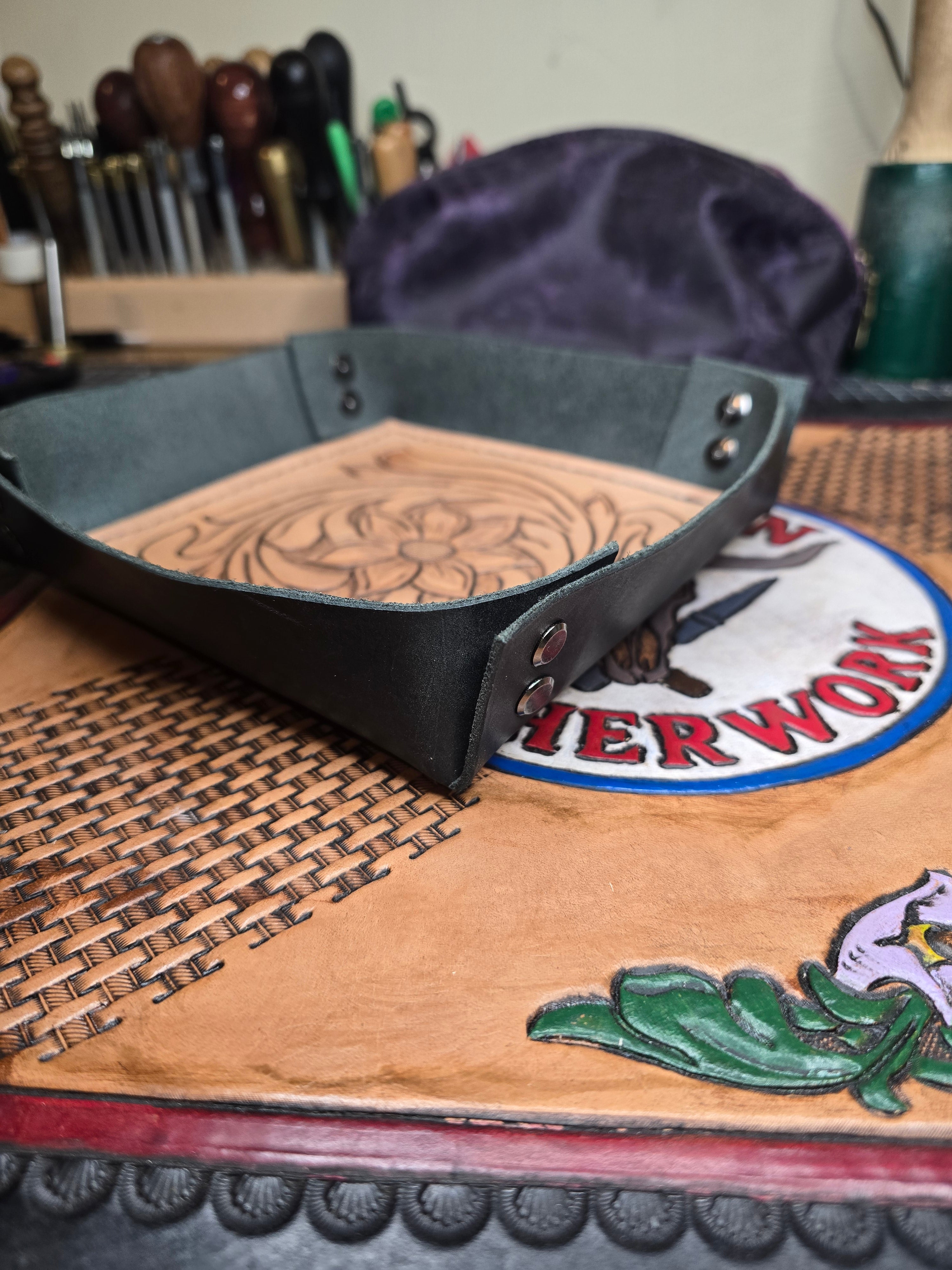 Hand tooled valet tray
