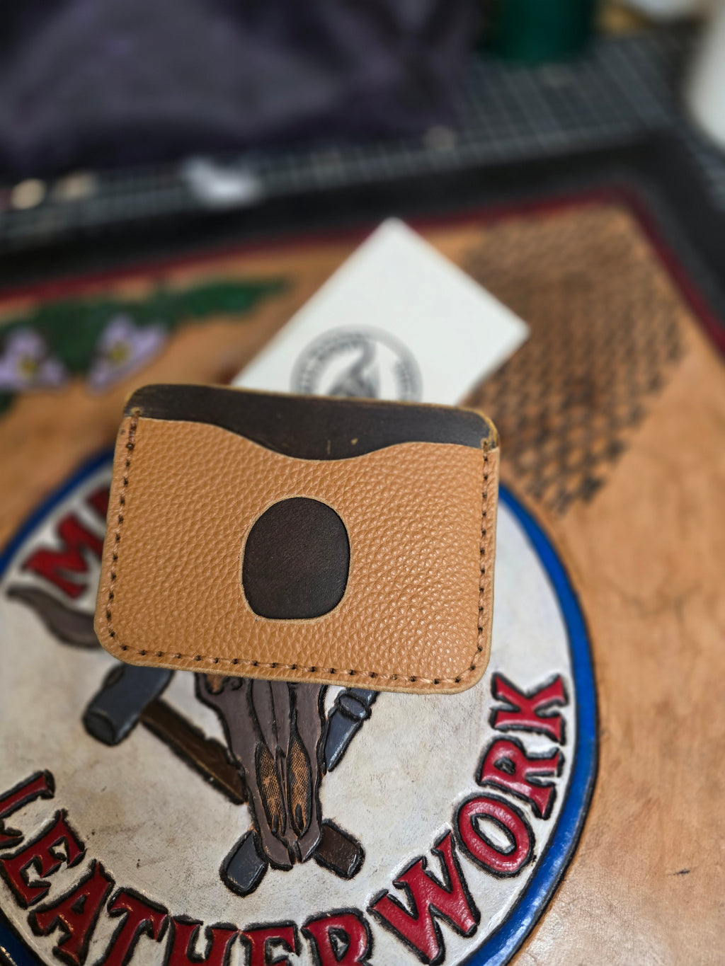 Italian pebble grain and waxed buffalo hide card holder